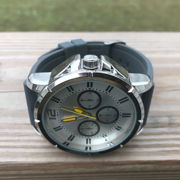 Geneva Men Watch Gray Silicon Rubber Band Big Dial - Picture 2 of 8